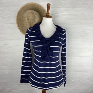 Brooks Brothers Navy Striped Ruffle Top